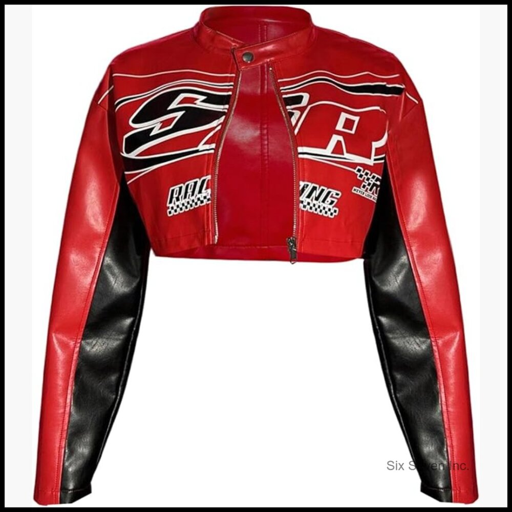 Polyester Bomber Jacket With Zipper Front And Letter Graphic Print